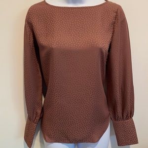 Ann Taylor patterned satin blouse, light brown, never worn, new with tag
